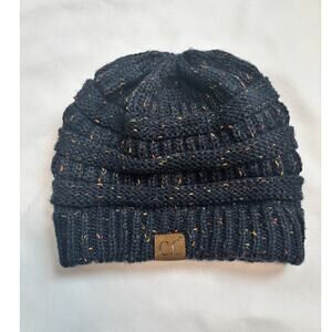 C.C Beanie Confetti Knit Slouchy Hat Womens Navy Blue One Size Winter